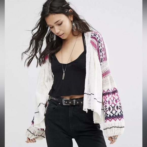 Free People White and Pink Patterned Cardigan - Picture 2 of 9